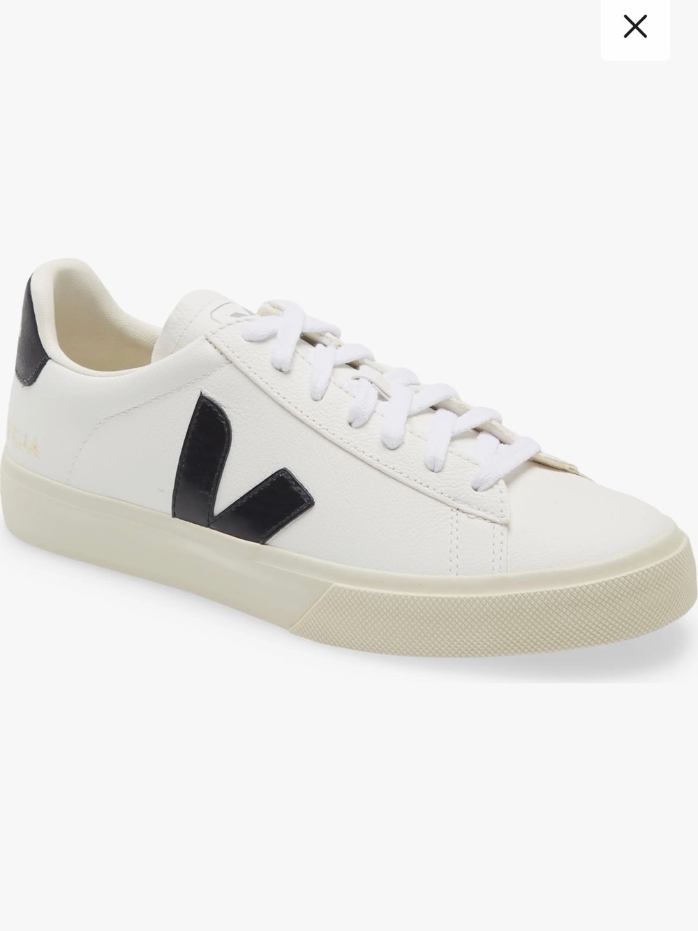 Veja Campo White Leather Sneaker with Black V Accent